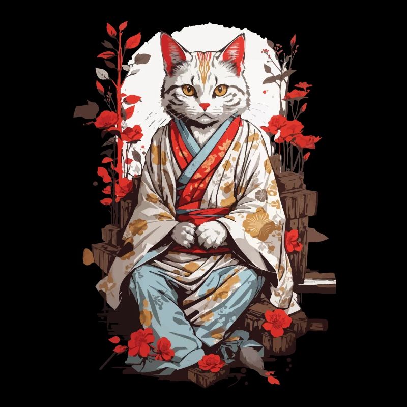 Kimono japonais chat ukiyo-e chat design