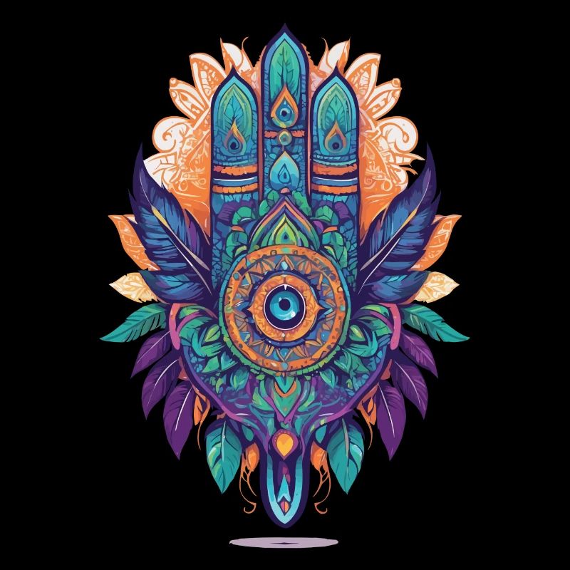 Hamsa Hand Spiritual Mandala Feathers Design