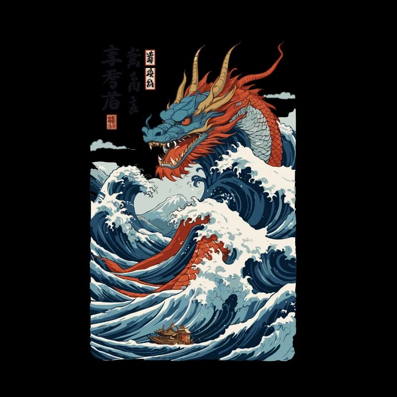 Vintage Ukiyo-E Style Japanese Dragon Art