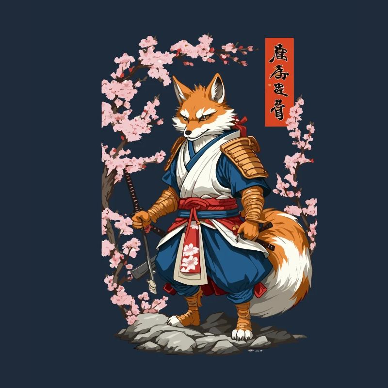 Kitsune Samurai Fuchs Vintage Ukiyo-e Stil