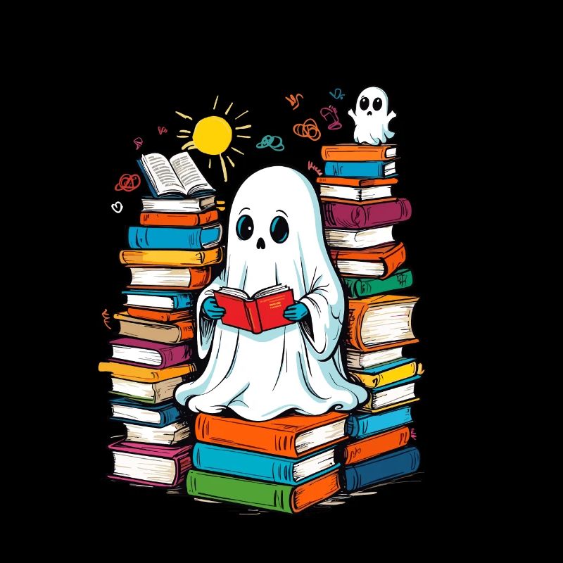 Reading Halloween Ghost Book Lover Style
