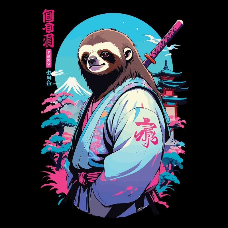 Samurai Sloth Aesthetic Vaporwave Style