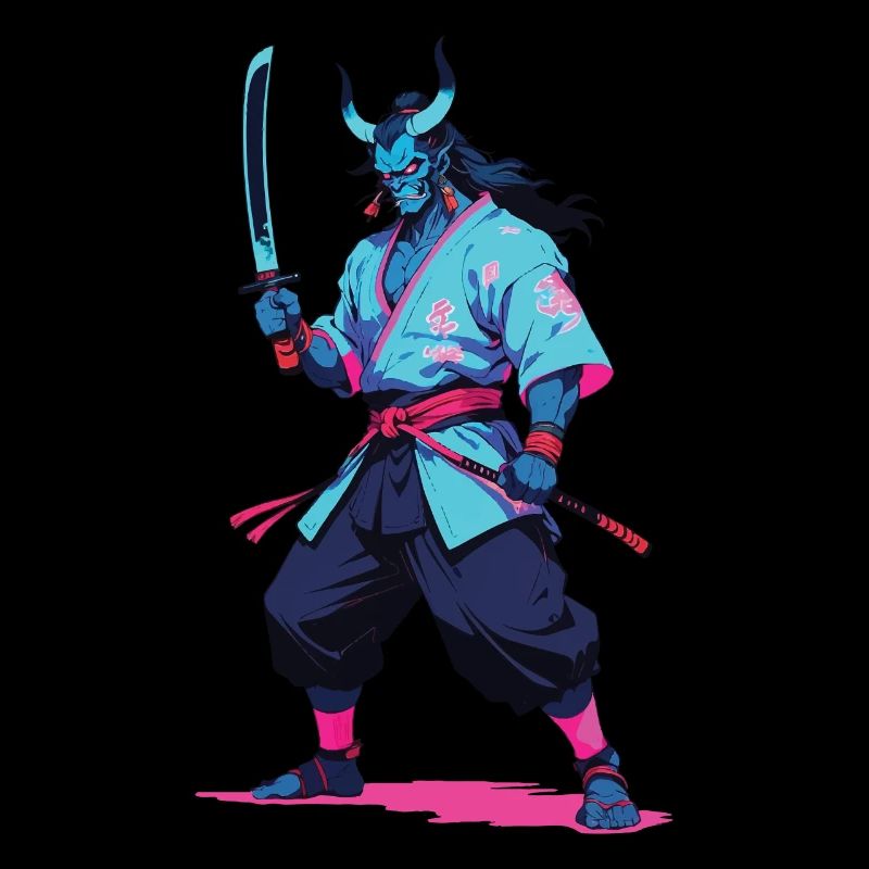 Samurai Oni Yokai Aesthetic Vaporwave Stil