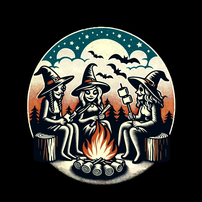 Camping Lagerfeuer Vintage Hexen Design
