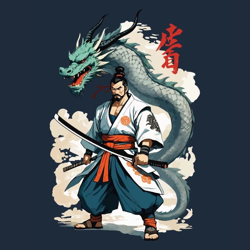 Dragon Samurai Vintage Ukiyo-e Style Artwork