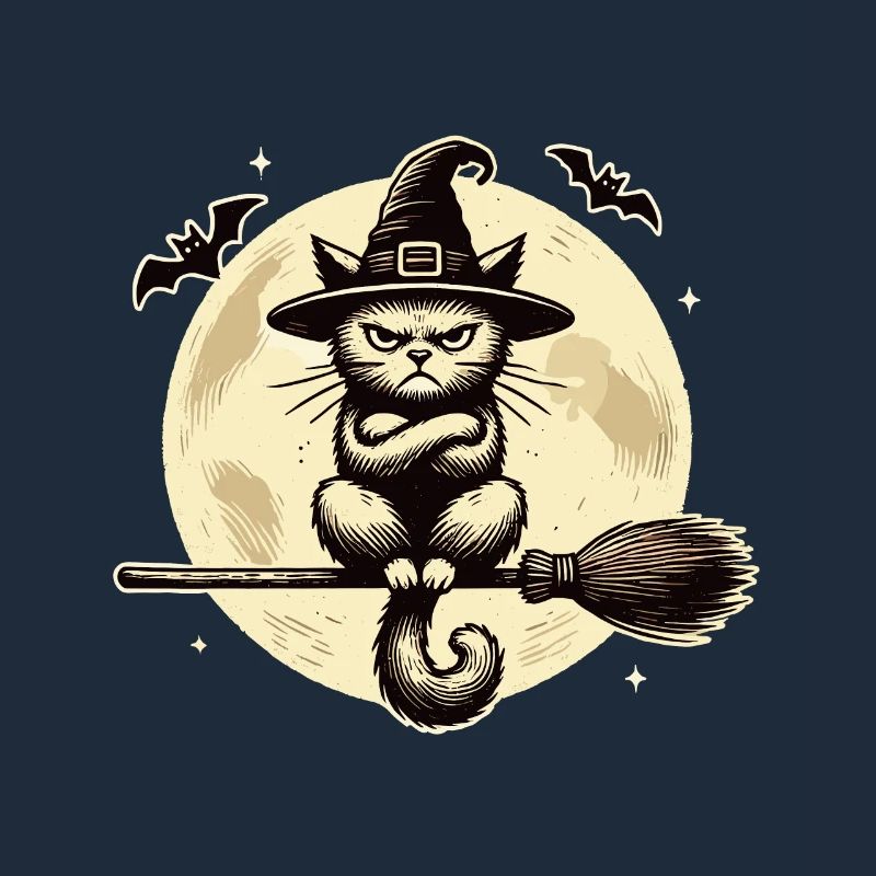 Funny Witch Cat Grumpy Magician Cat
