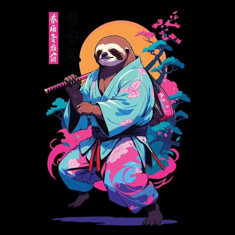 Samurai Faultier Aesthetic Vaporwave Stil
