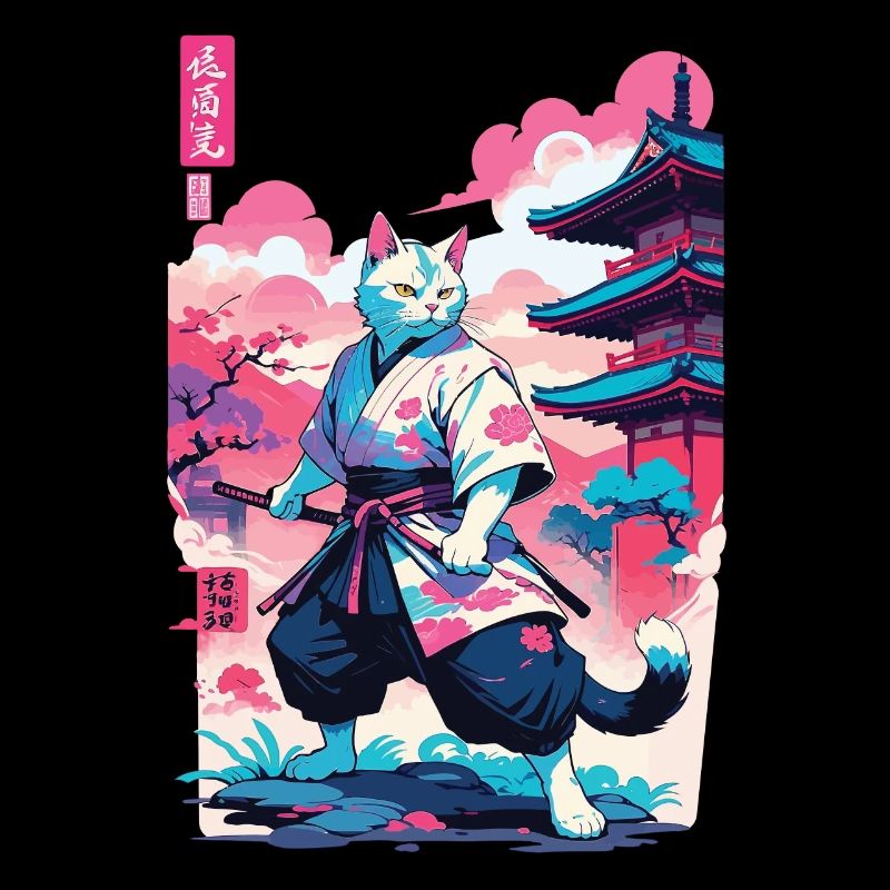 Samurai Katze Vaporwave Aesthetic Japan Kunst