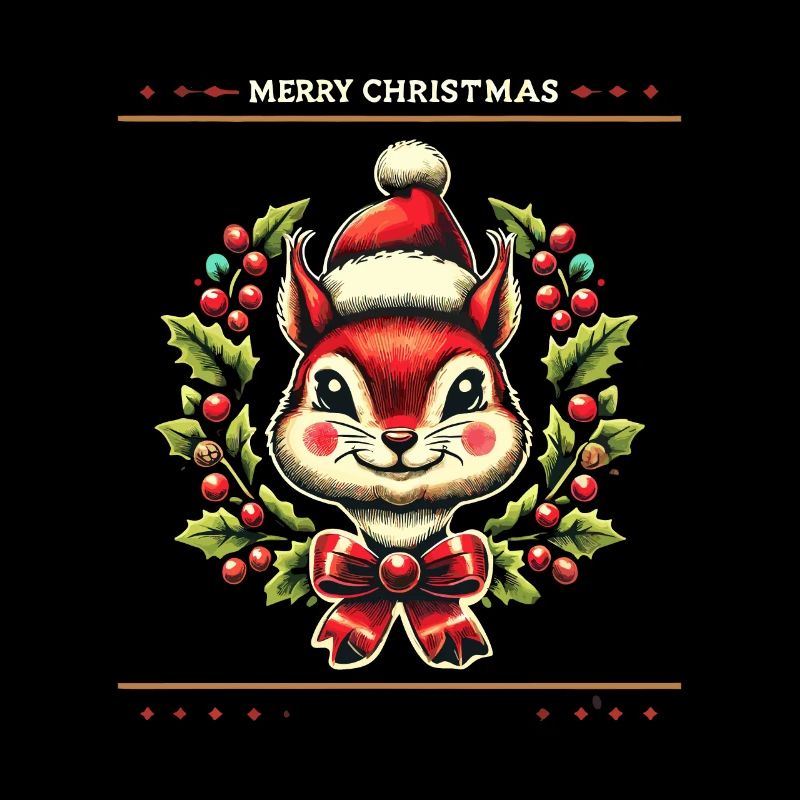 Merry Christmas Squirrel with Berries