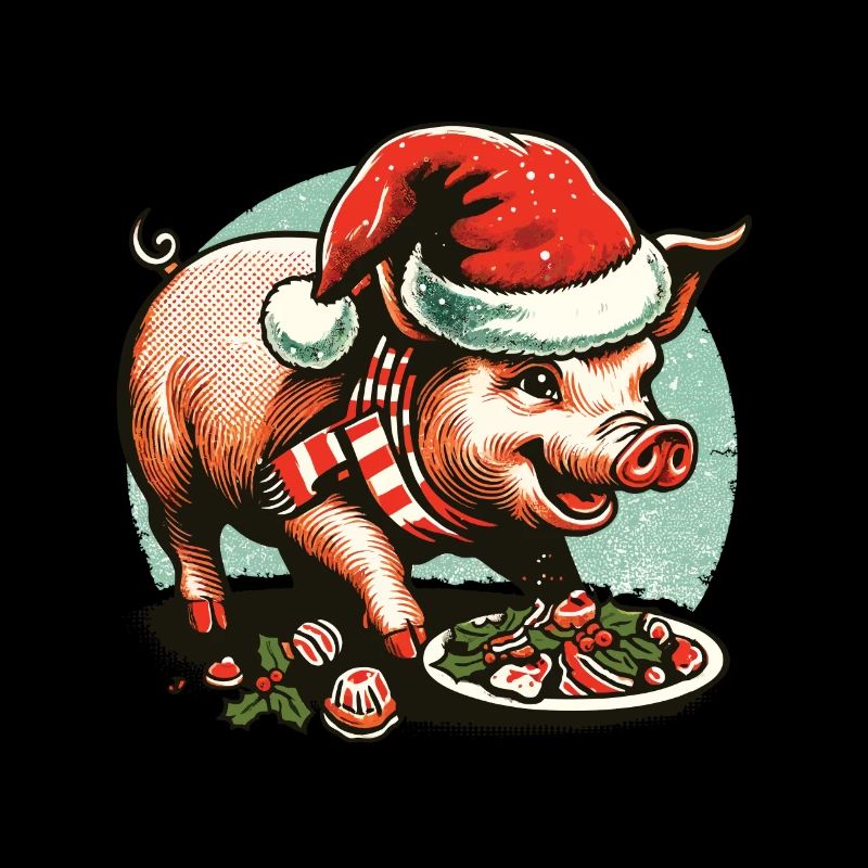 Christmas Gluttony Pig With Hat