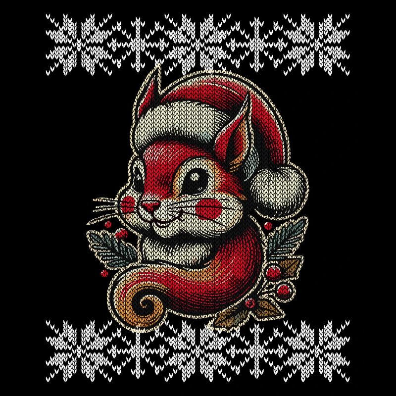Weihnachtliches Eichhörnchen Motiv Strickoptik
