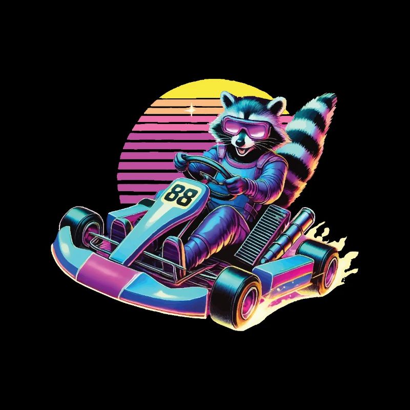 Go-Kart Waschbär im Neon-Stil