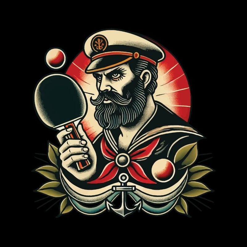 Capitaine de tennis de table rétro dans le style tatouage