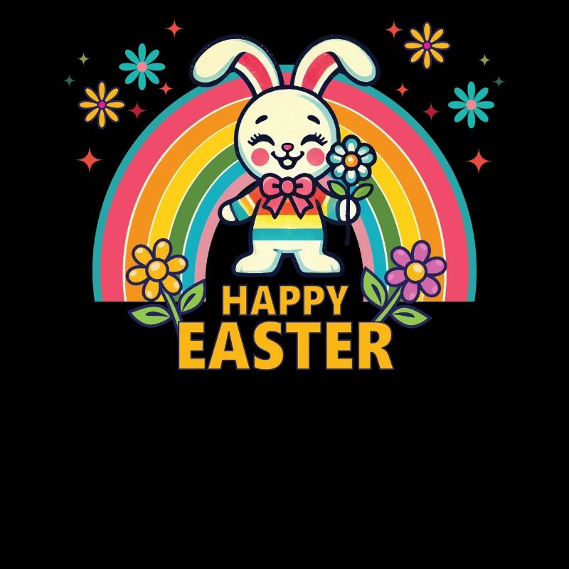 Retro Easter Bunny Rainbow Aesthetic Easter