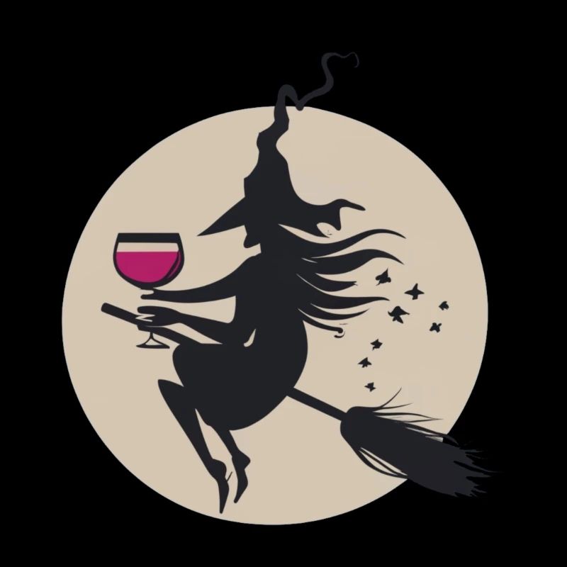 Mondscheinhexe auf Besen mit Wein