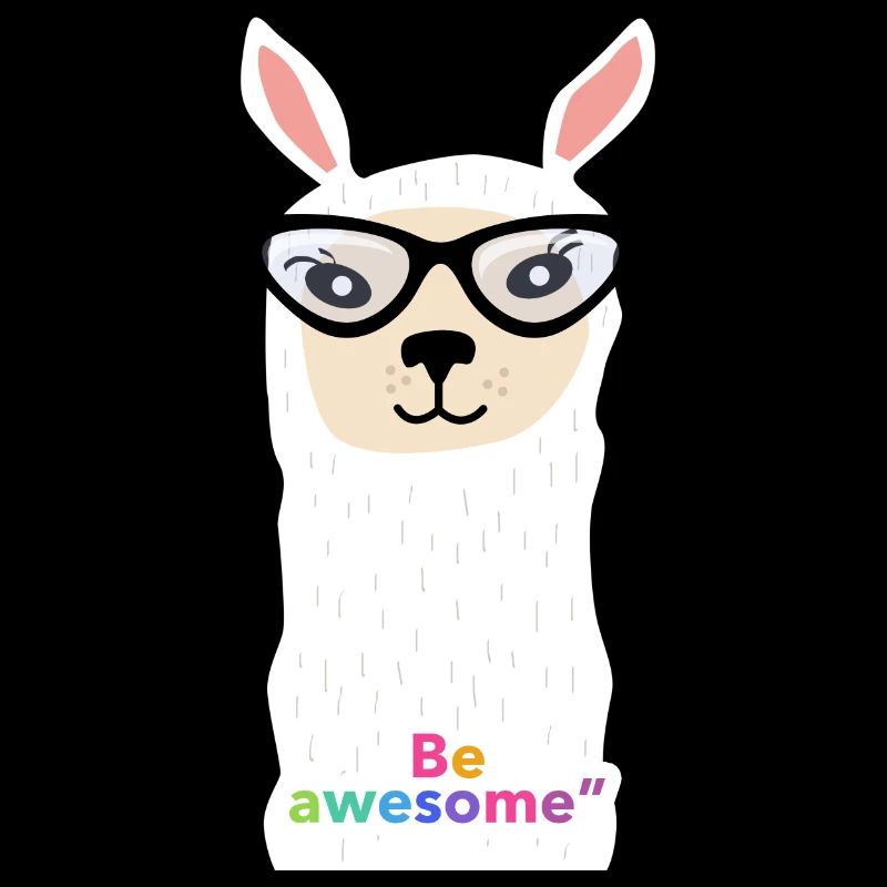 Lama mit Brille mit dem Satz "be awesome"