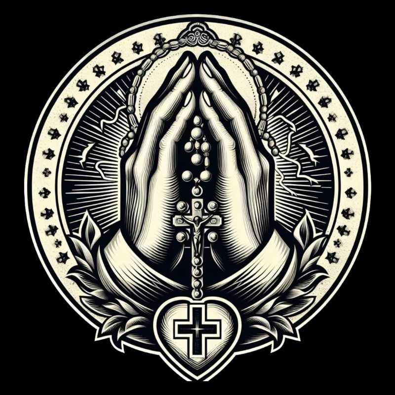 Hands clasped in prayer with rosary
