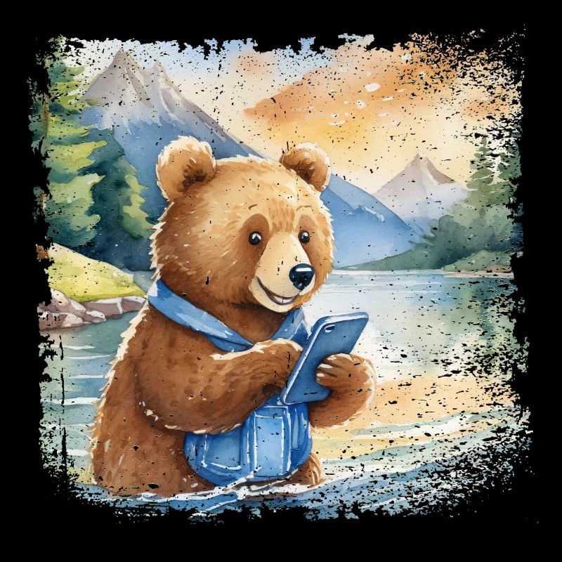 Niedlicher junger Braunbär mit Handy