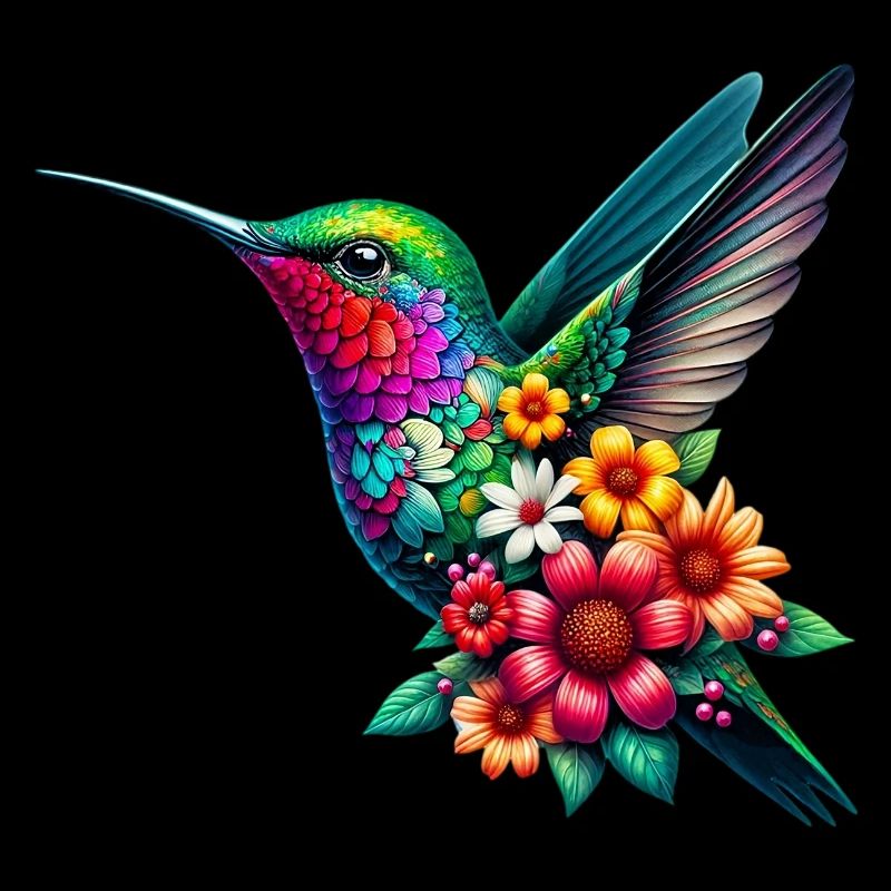Kolibri mit Blumen geschmückt