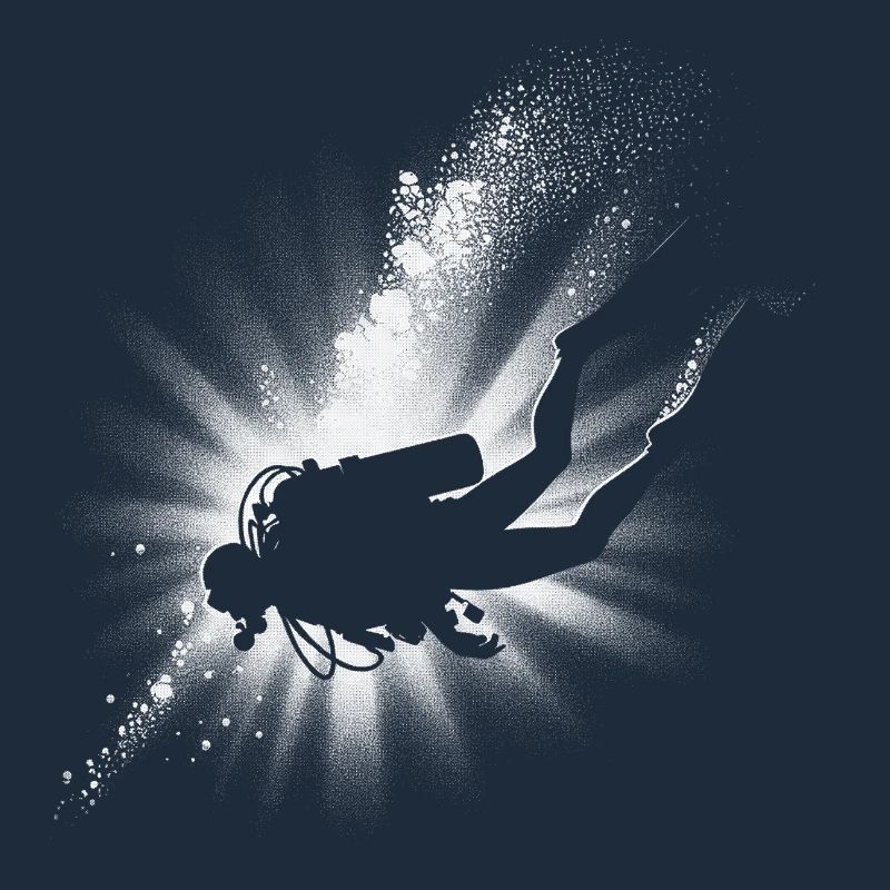 Diver Light Beam Silhouette Design