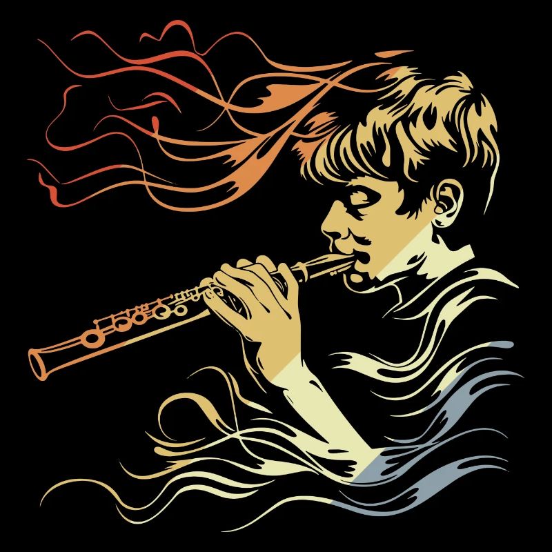 Flute Boy Drawing Vintage