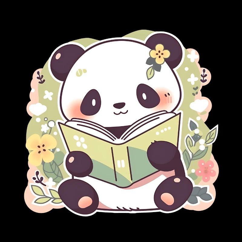 Panda Reading a Book - Cute Cartoon Design