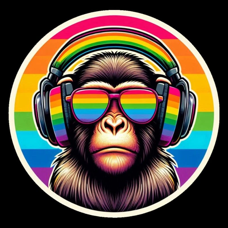 Affe Kopfhörer Brille Regenbogen bunt