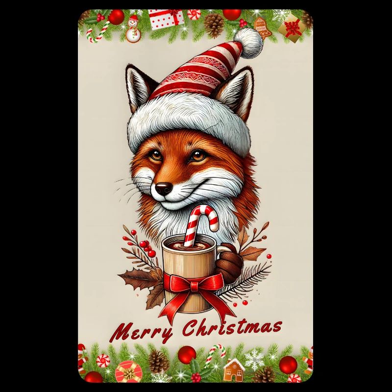 Festlicher Weihnachtsfuchs mit heißer Schokolade