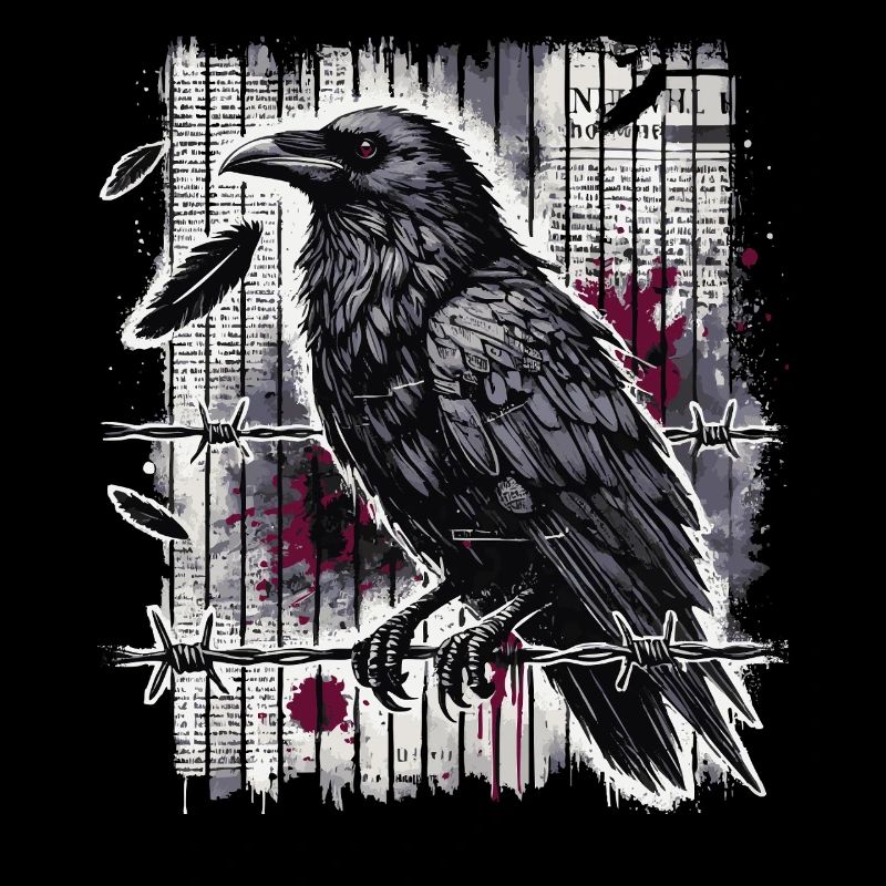 Raven on Barbed Wire - Gothic Dark Art