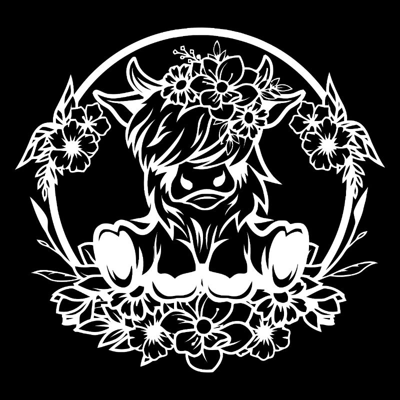 Silhouette florale de vache des Highlands