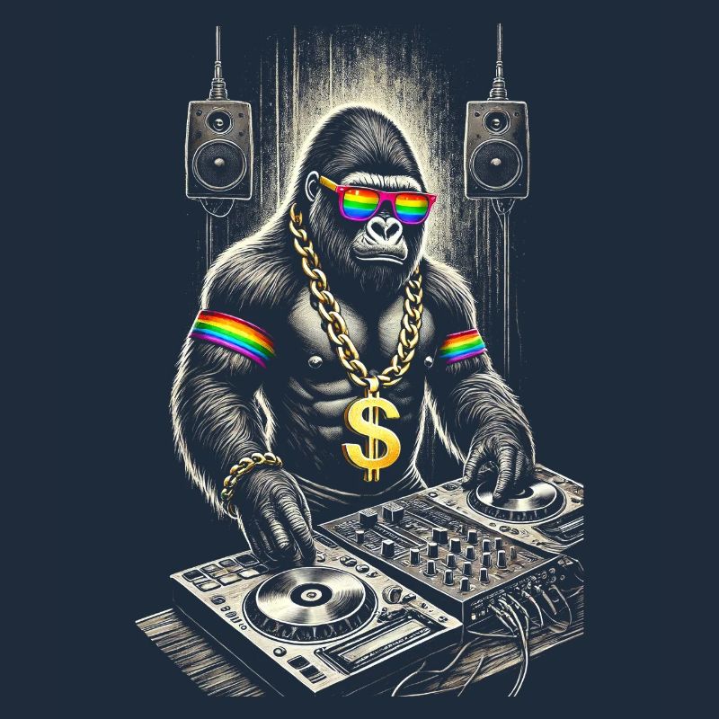 Funky Gorilla DJ avec accessoires arc-en-ciel