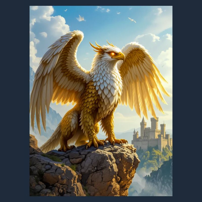 Griffon plongeur, corps de lion, ailes d'aigle, chasse