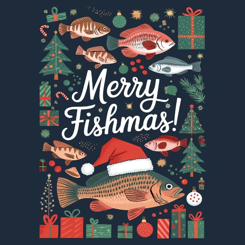 Angler Weihnachtspullover Merry Fishmas Karpfen