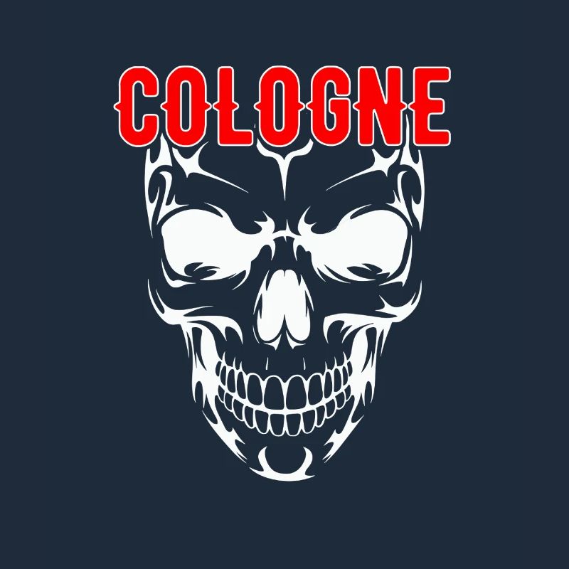 Cologne skull with red COLOGNE lettering