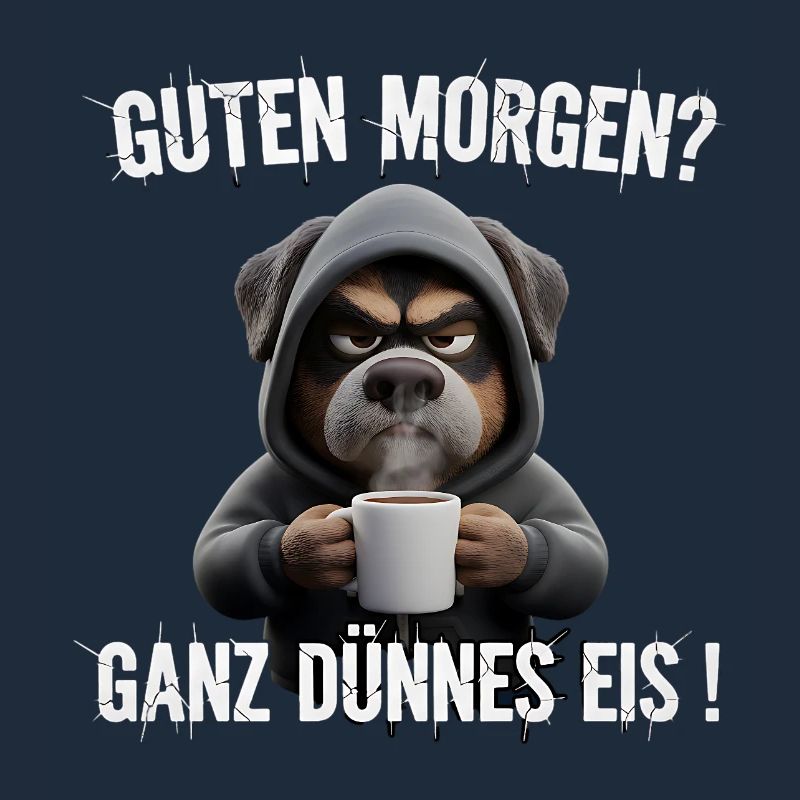Grumpy Hund mit Kaffee für müde Morgenmenschen