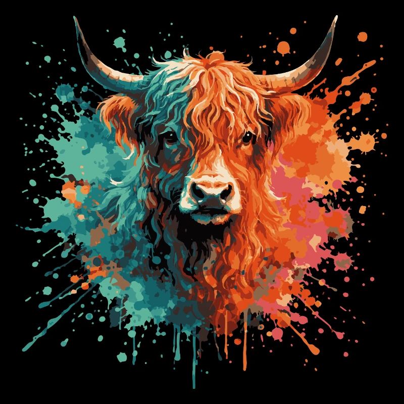 Highland Rind Aquarell – Color Splash Tierkunst