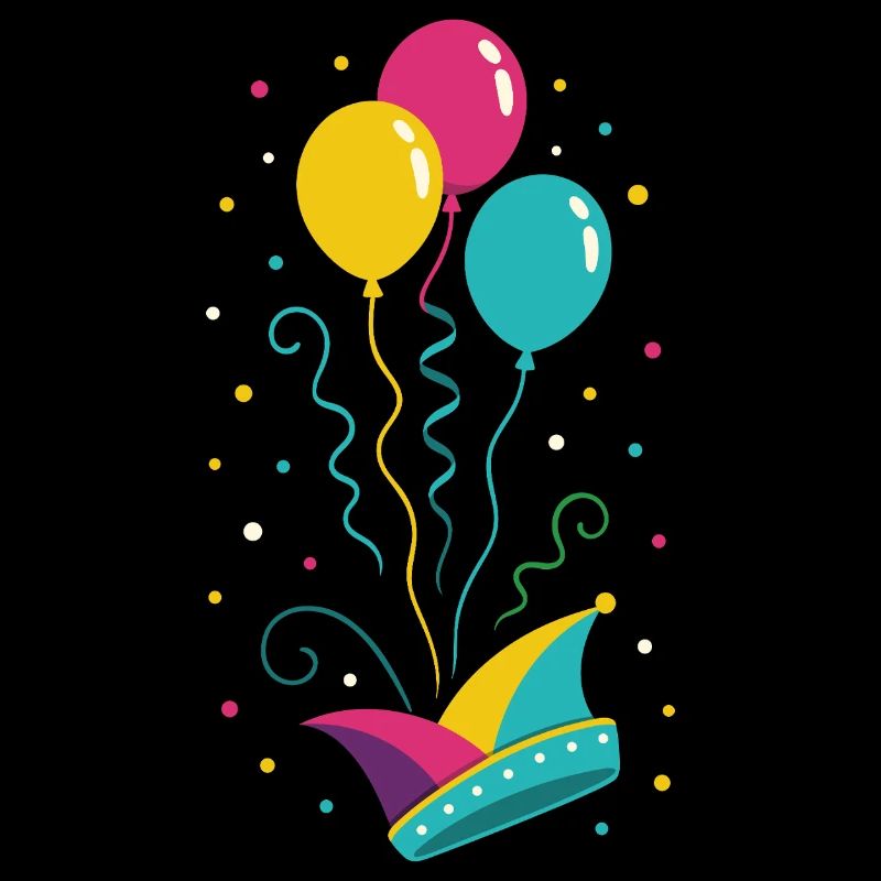 Carnival Fool's Cap with Balloons & Confetti