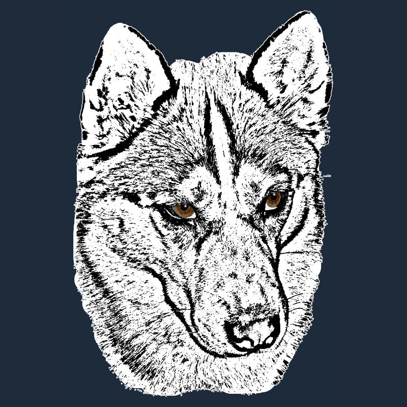 Wolf Head Husky Line Drawing Brown Eyes