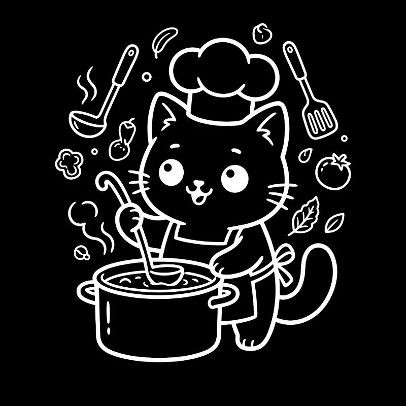 Kawaii Cat Chef Cooking