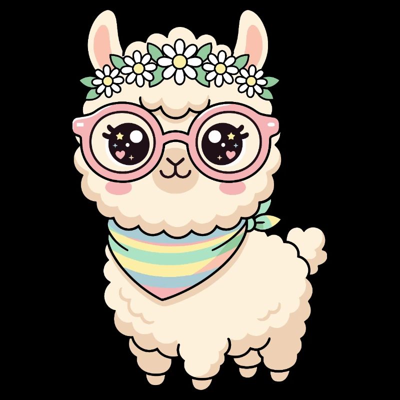 Pastel Llama with Floral Wreath