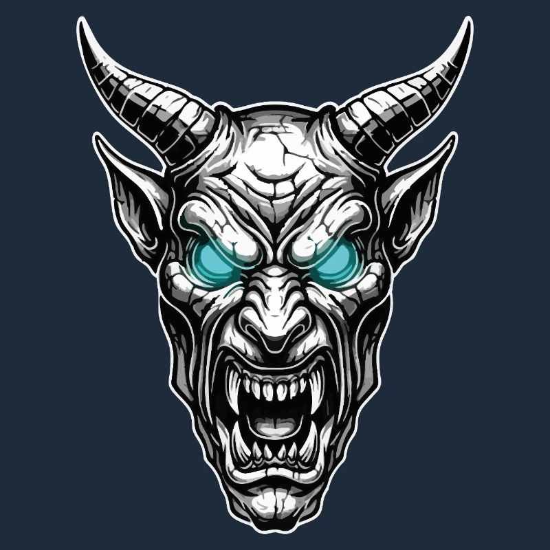 Gehörnter Dämon Gotische Totem, Eisblaue Augen