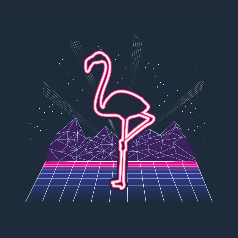 80s Synthwave Neon Flamingo Retro