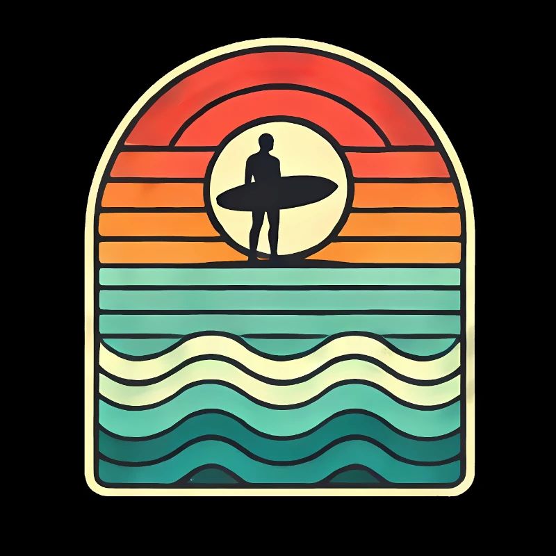 Retro Sunset Surfer Silhouette