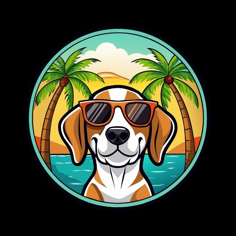 Treeing Walker Coonhound Race Chien Dessin Animé Plage