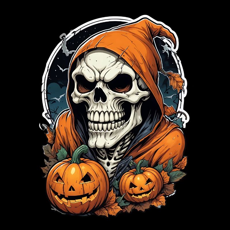 Halloween Skeleton Skull Horror with Pumpkin