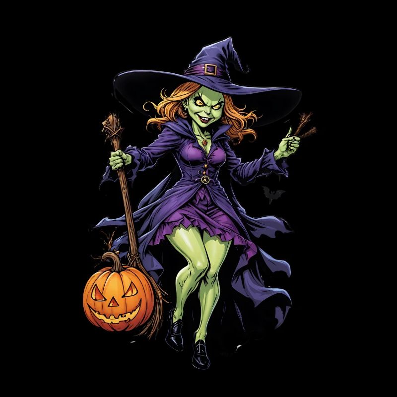 Halloween Witch With Pumpkin Illustration