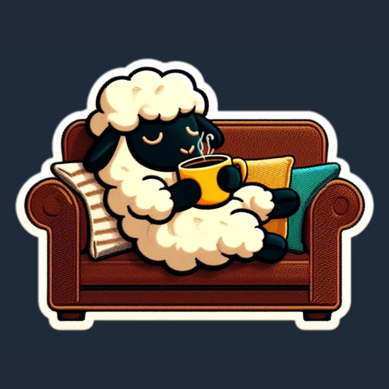 Sheep drinking coffee