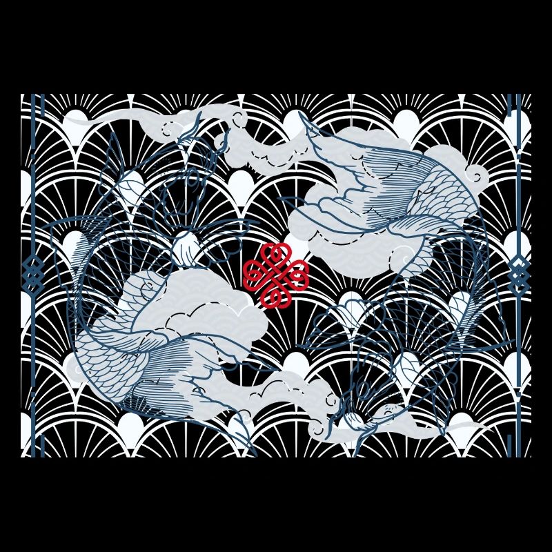 Koi fish in blue wave pattern japan koi