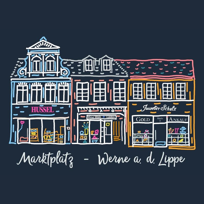 Werne, enfilade emblématique de maisons sur le marché, quartier d’Unna