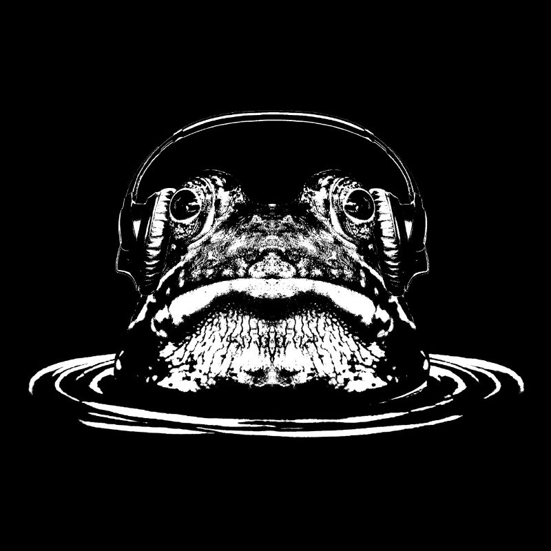 Frosch mit Kopfhörer / Kopf aus dem Wasser